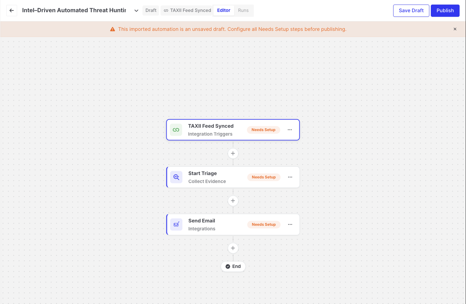 Templates: Draft created from a template with Needs Setup steps